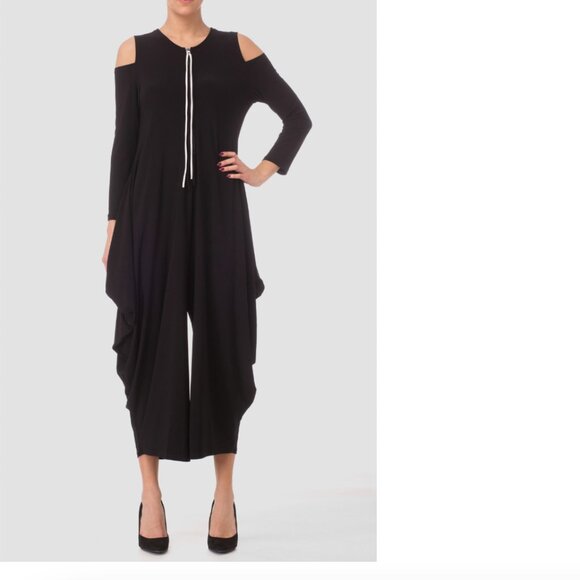 Joseph Ribkoff Jumpsuit Womens 8 Sleeveless Asymmetrical Hem Cold Shoulder Chic - Picture 1 of 6